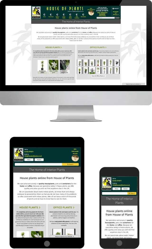 House of Plants website shown on desktop, tablet and mobile screens
