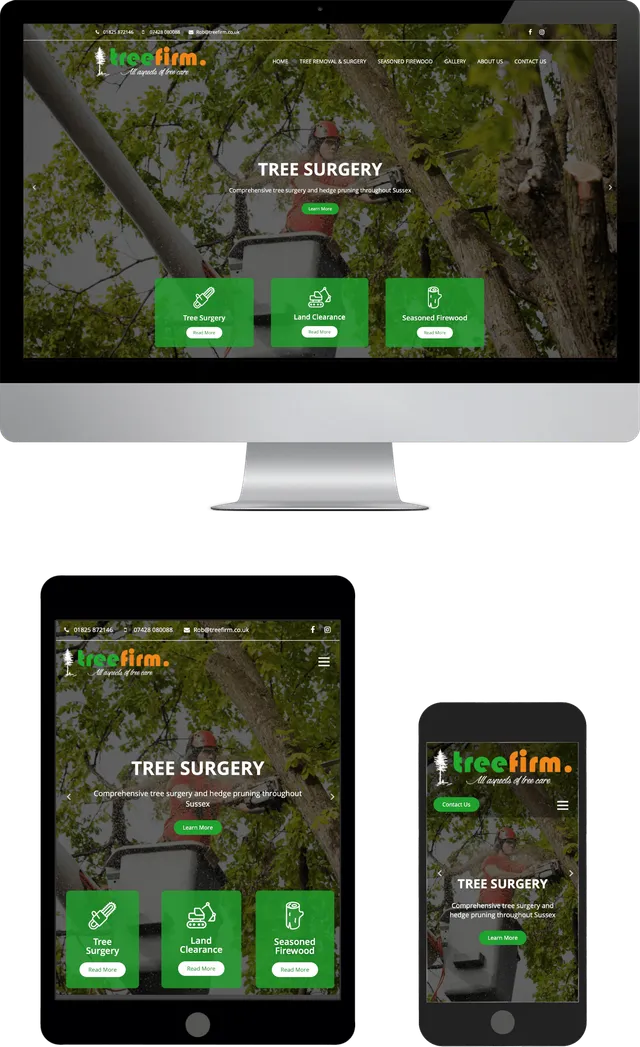 Treefirm website design displayed on desktop, tablet and mobile screens